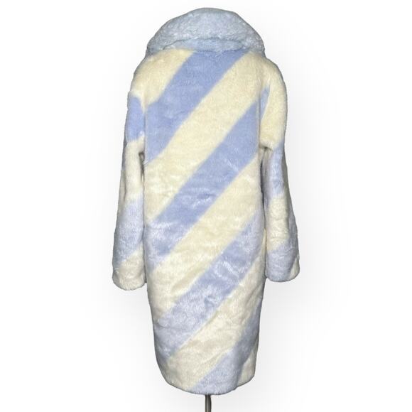 ANTHROPOLOGIE Stripe Faux Fur Coat Jacket Whimsical Gorpcore Glam Blue Ivory - Picture 10 of 15